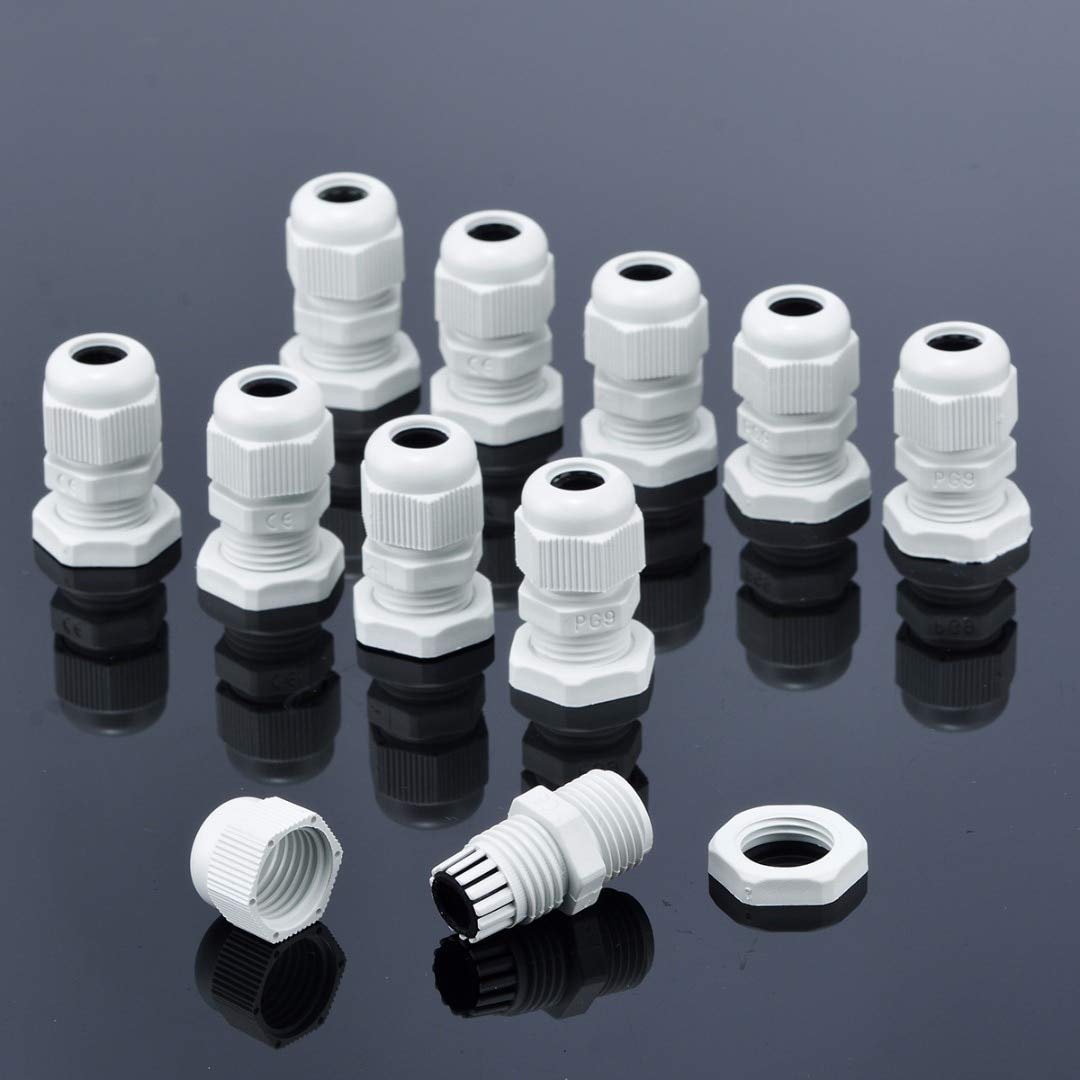 Wire & Cable Connectors 10PCS PG9 Nylon Plastic Waterproof Cable Glands Connectors Joints Cable Range 4-8mm Black/White for Machine Control Box - (Color: Black)