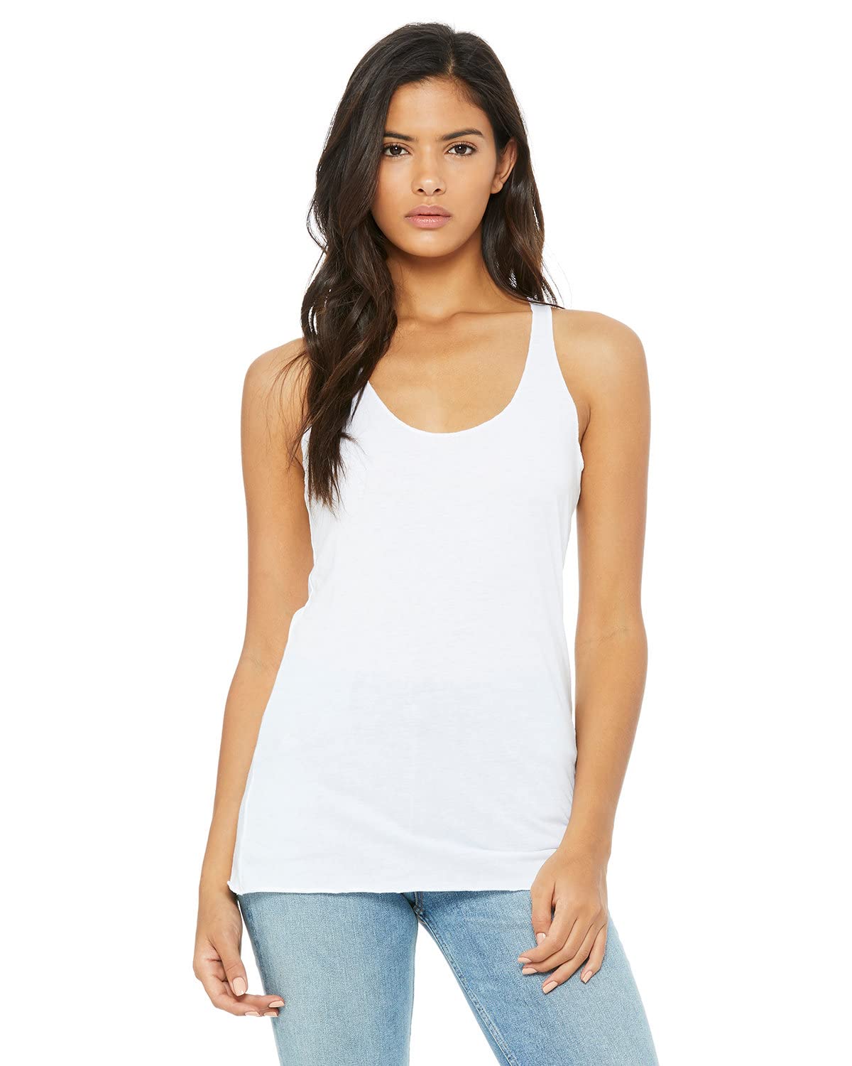 Bella Canvas Ladies Triblend Racerback Tank Top - Solid White, Comfy & Lightweight - View #11
