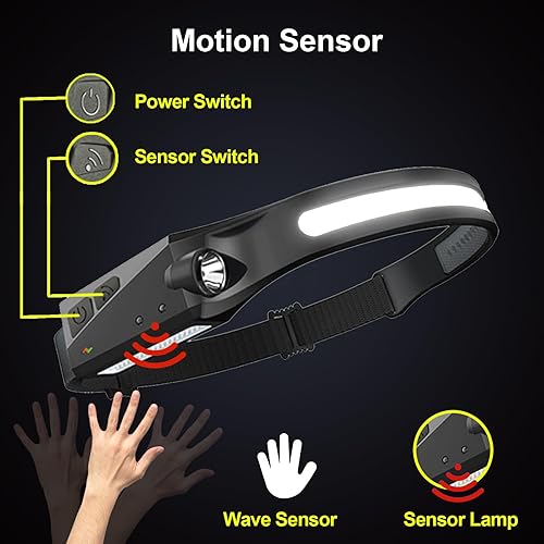 Miniatura 4 de Faros recargables 4 paquetes, 230 de haz ancho de 230 lámparas LED recargables para adultos, faros delanteros con sensor de movimiento, faro