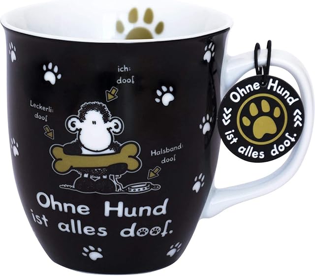 sheepworld Das Geschenkewelt 45704 kubek bez psa to wszystko doof, porcelana, Sheepworld, 40 cl, z pudełkiem na prezent, czarno-biały