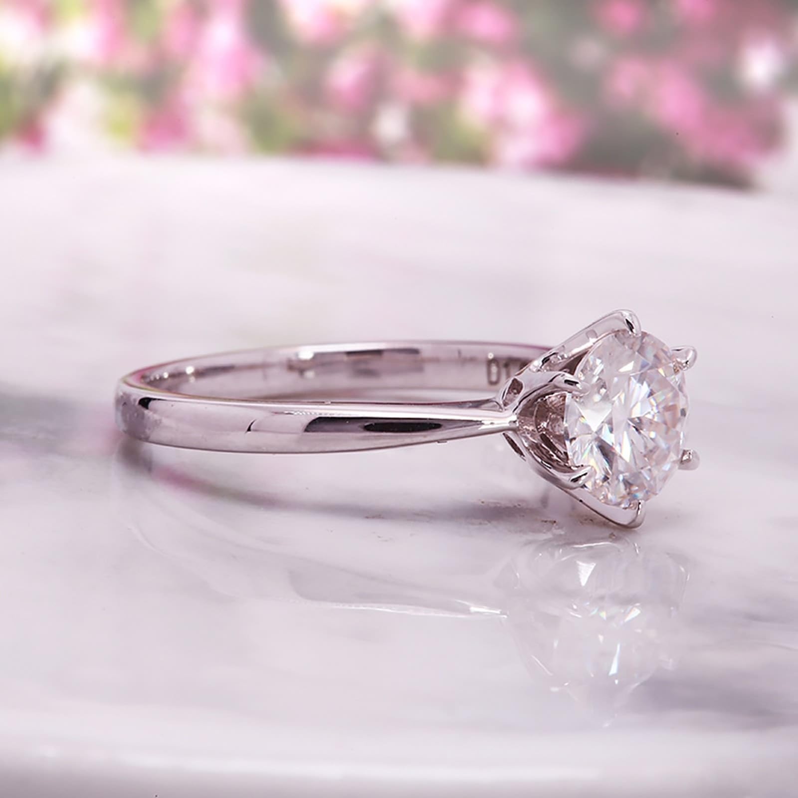 Alianzas de boda para mujer, oro de 14 K/18 quilates, 0,5 quilates, corte redondo, solitario, oro blanco, anillos de compromiso con diamante cultivado en laboratorio para ella