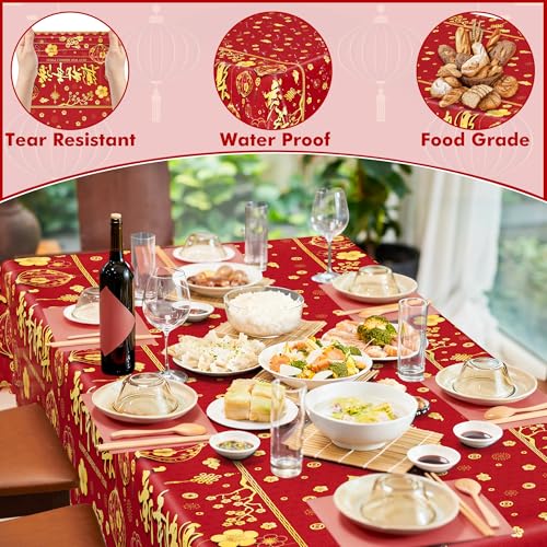 Image of 3 Pack Chinese New Year Decorations 2026, 54 x 108 Inches Red Plastic Table Cloths, Disposable Lunar New Year Table Cloth Rectangle Tablecloths Tablecover, Spring Festival Year of the Horse Decor