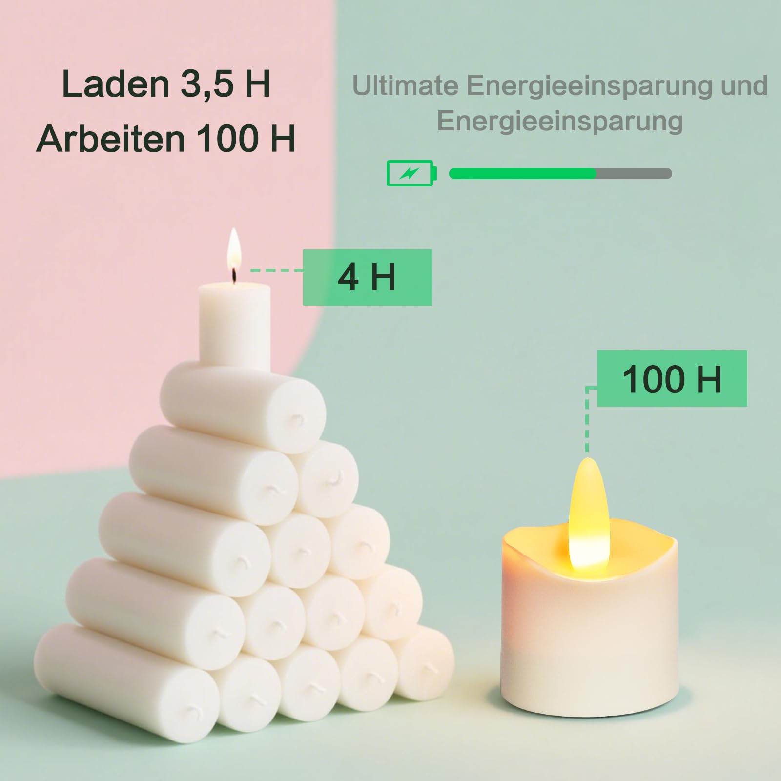 HL LED wiederaufladbare teelichter, 100 Stunden wiederaufladbar Kerzen mit Ladestation und Fernbedienung,Wasserdichte Flammenlose Akku Kerze für Heimdekoration,12 Stück,Bernstein