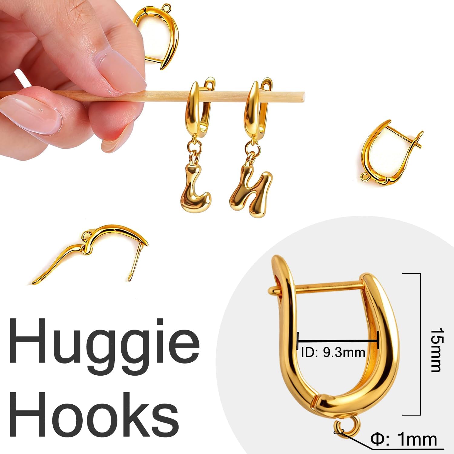 stino 20Pcs U Shape Earring Hooks for Jewelry Making (18K Gold Plated)