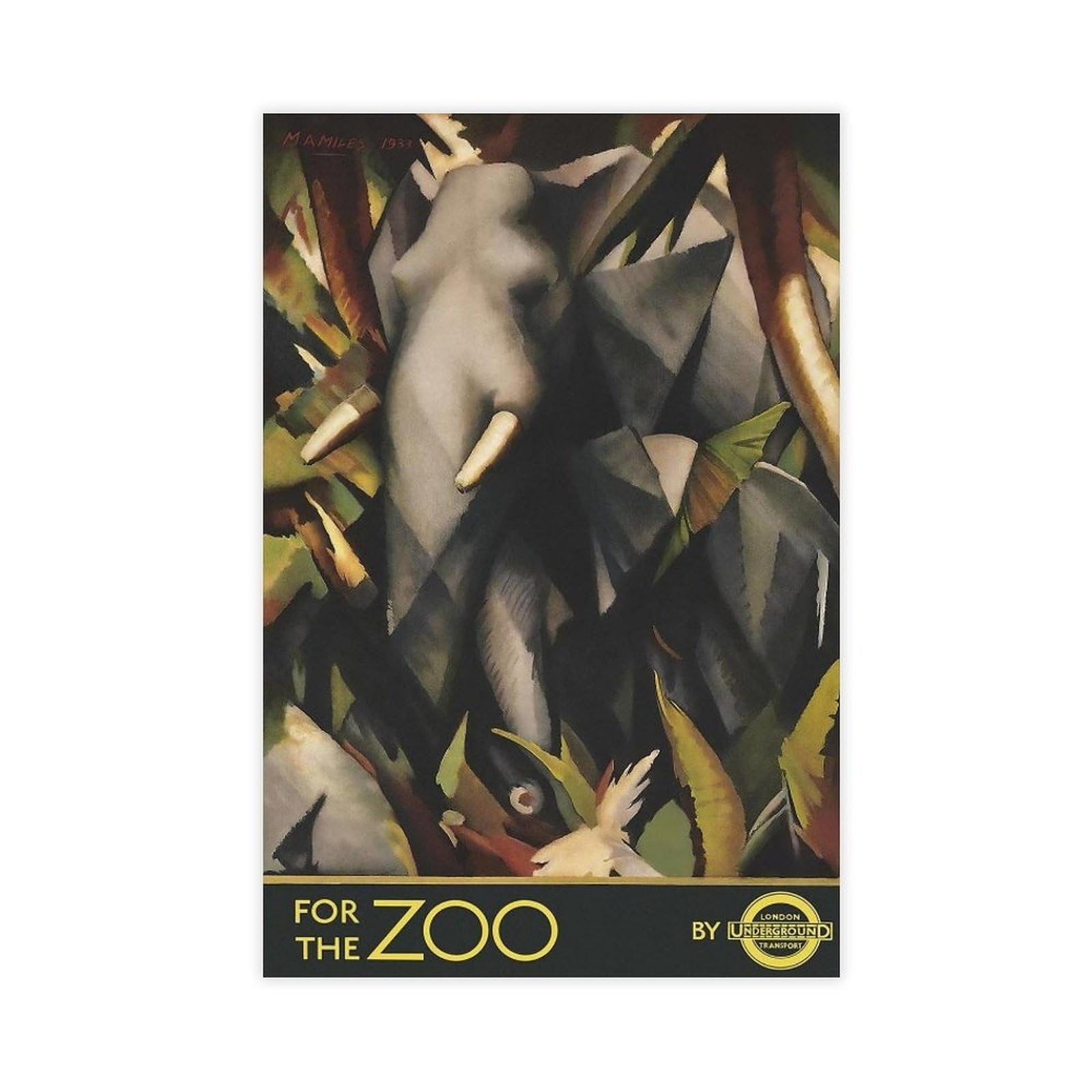 QOTOPGPG Poster vintage su tela con motivo Zoo London Underground, decorazione per camera da letto, ufficio, camera da letto, regalo, 60 x 90 cm