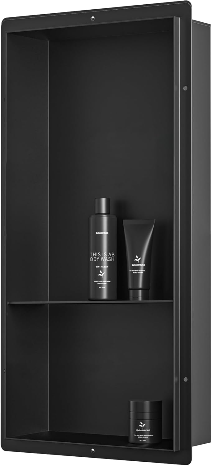 Bernkot Stainless Steel Shower Niche 24" X 12" Matte Black No Tile ...