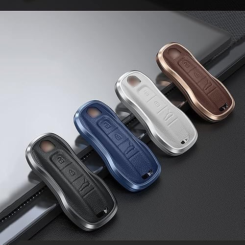 Miniatura 6 de SANRILY Funda de piel de metal para llave de Porsche Cayenne 2020 911 Cayenne Coupe Panamera sin llave llave llave con llavero azul