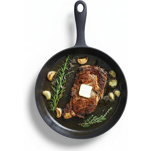 Flambo 12 Inch Smooth Cast Iron Skillet - Naturally Non-Stick, Pre-Seasoned Frying Pan, Smooth Finish for Grilling, Frying, Sauteing, Searing, Baking - Use on Oven, Stove, Grill, or Campfire