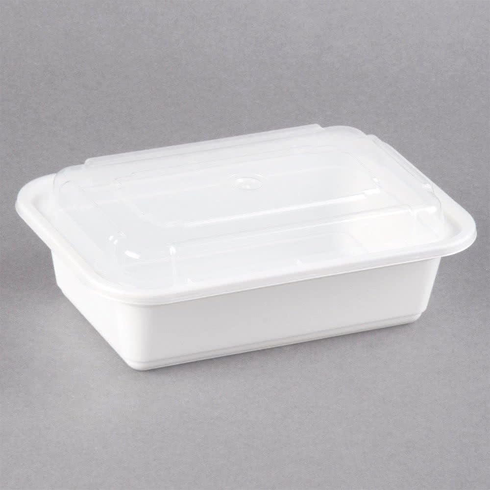 [50 Sets]Microwave Safe Meal Prep Food Container with Lid (838, White), Reusable, Leak Resistant Seal, BPA-Free, Freezer & Dishwasher Safe, 7.25”x5"x2"(LxWxH), 50 Packs, 24oz Base w/Clear Lid