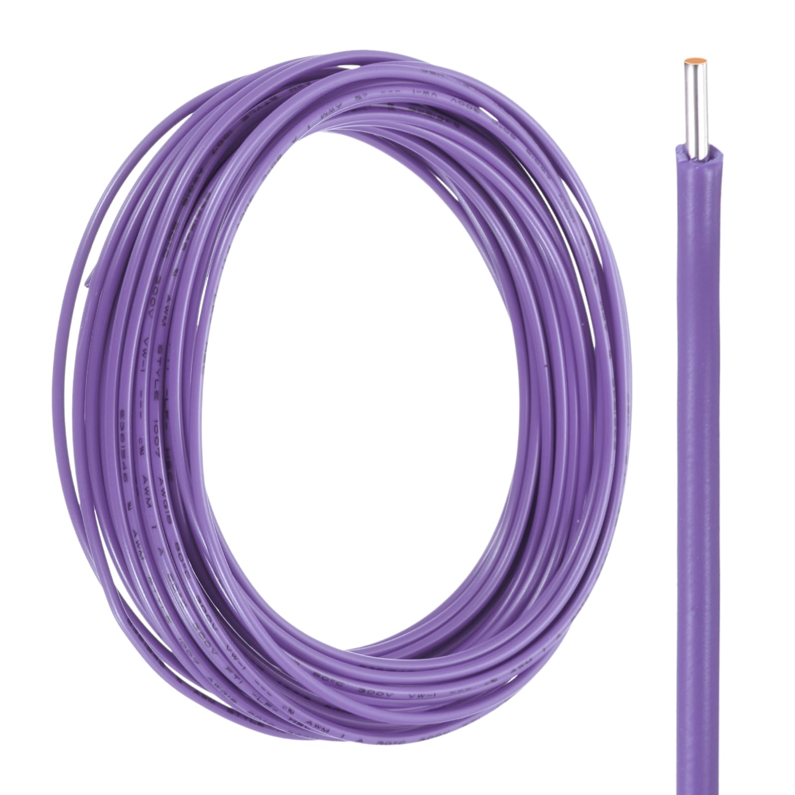 sourcing map UL1007 Solid Core Wire, 18 Gauge 25FT 300V 18 AWG Electrical Wire Tinned Copper PVC 80 Degree High Temp Internal Wiring for Fixed Installations, Appliances, Purple