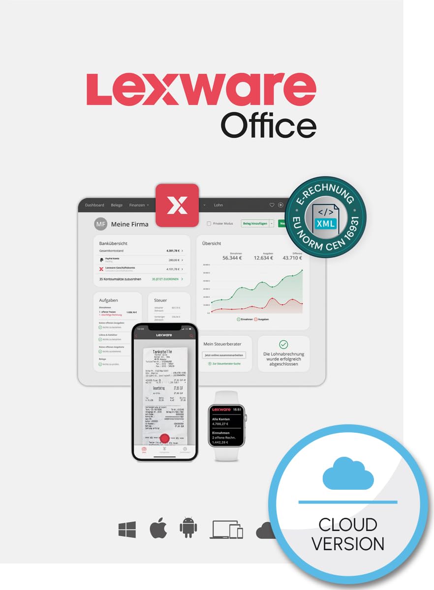 Lexware Office XL | Buchhaltung, E-Rechnungen, Angebote, Lohnabrechnung, Kundenverwaltung, Belege archivieren u.v.m. | 365-Tage Version | Aktivierungscode per Email