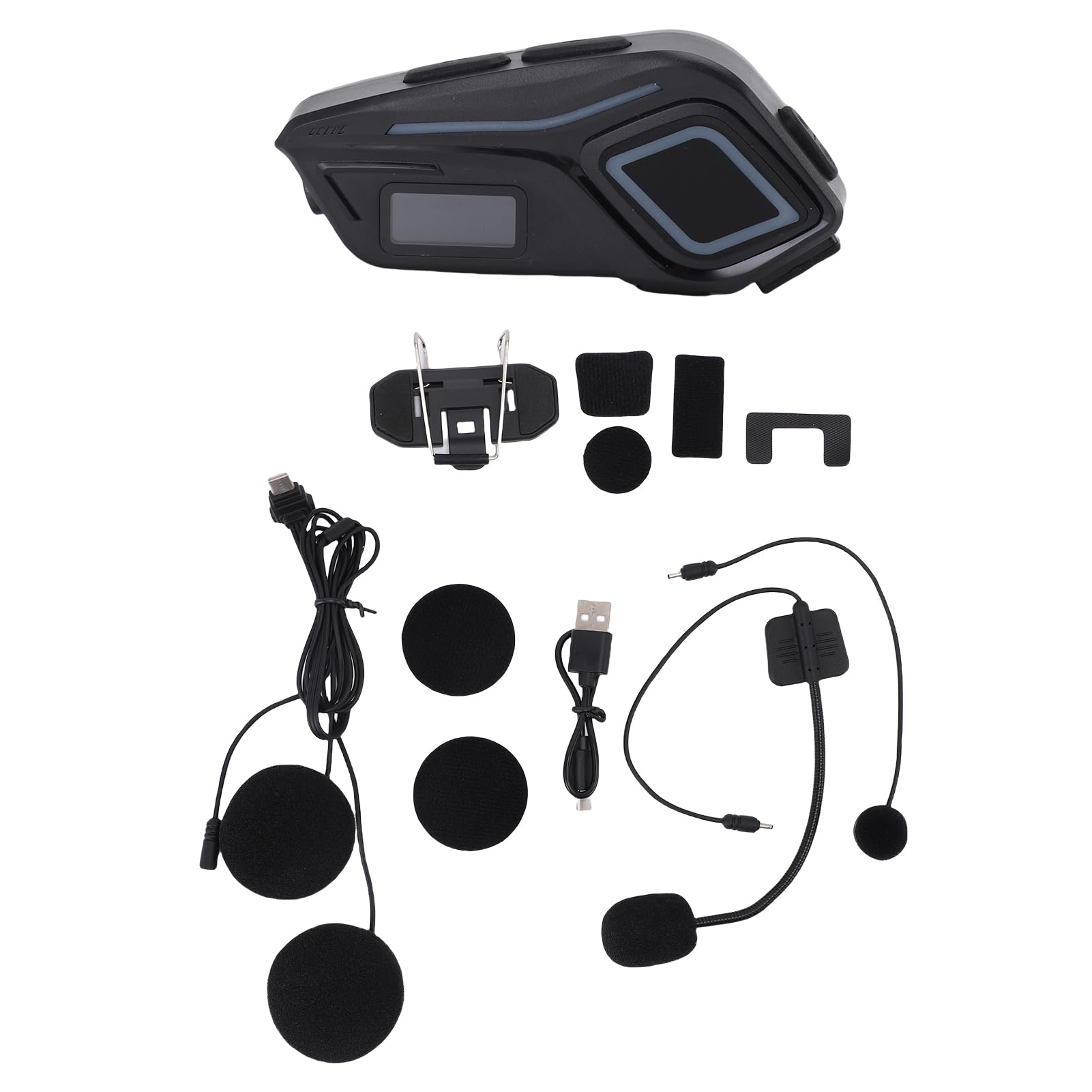 Docooler BT5.4 - Cuffie per casco da moto con radio FM, cuffie per moto con luce flashlight/ambiente, IP65, impermeabile, microfono per cancellazione del rumore, assistente vocale, digitale LCD
