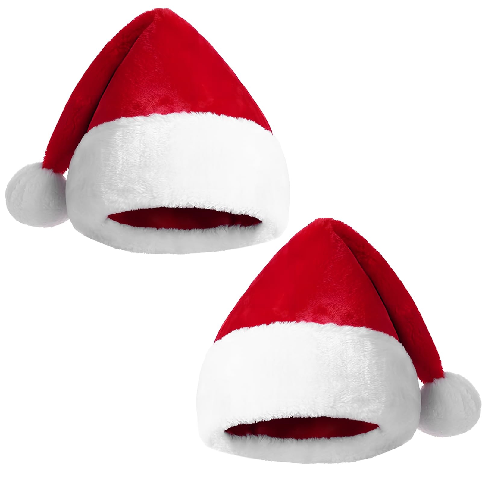 PTJJXA 2 Pcs Christmas Santa Hats Adult Kids, Thicken Unisex New Year Plush Hat, 2 Layers, Traditional Costume Hat for Christmas Party Women Men, Red Xmas Classic Cap for Christmas Holiday (Set B, S)