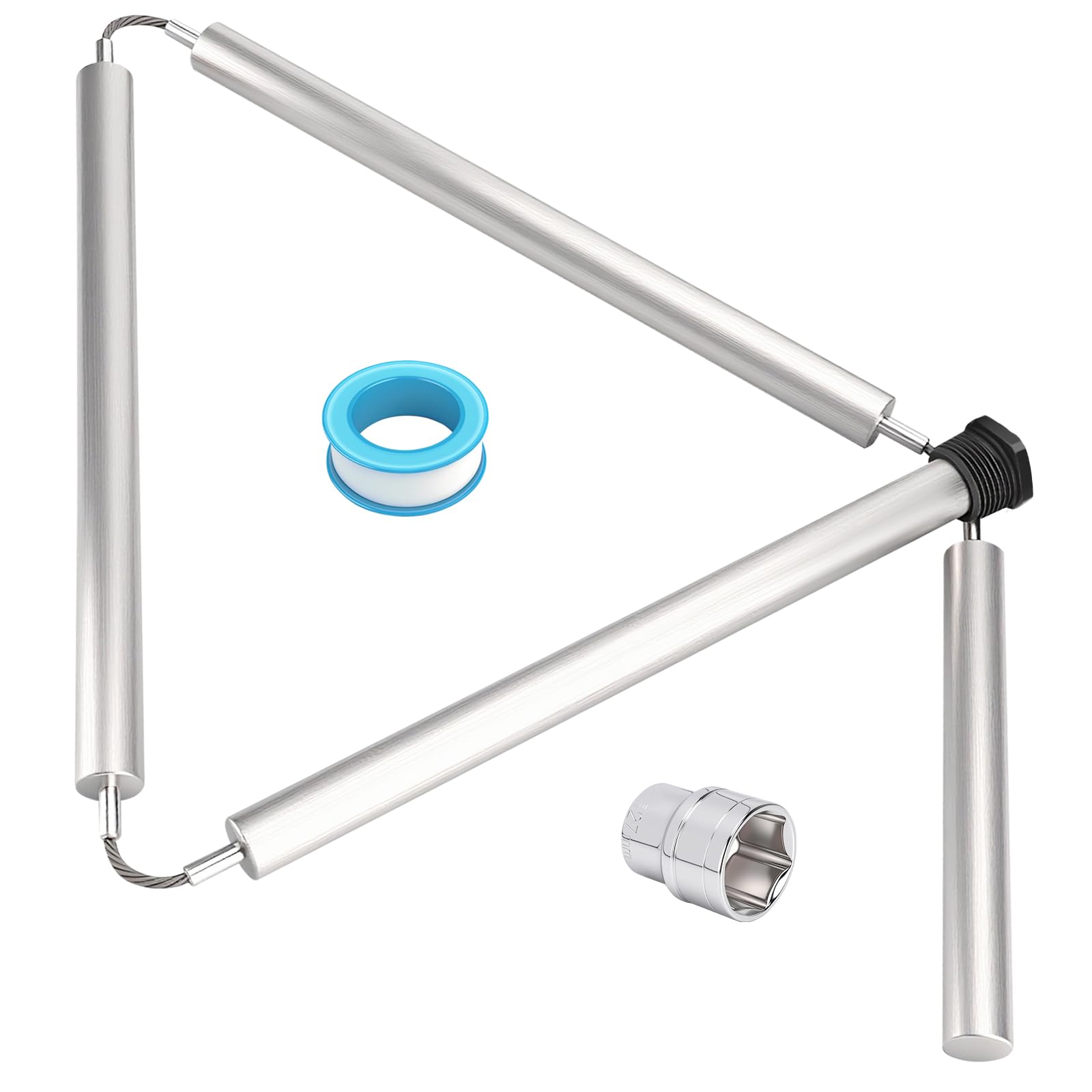 Anodo per scaldabagno al magnesio da 44 pollici compatibile con GE, Rheem | Kit flessibile NPT da 3/4" con presa da 1-1/16" e nastro in teflon; compatibile con Reliance, Richmond, Kenmore e AO Smith