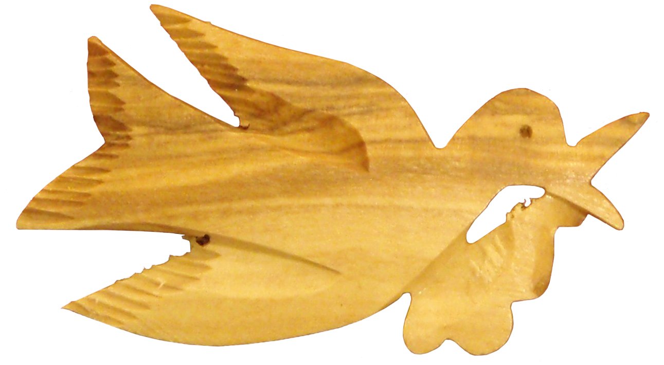 Earthwood Olive Wood Dove with Olive Branch (Pin) Figurine