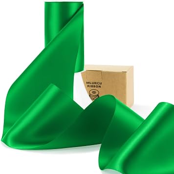 Emerald Green Ribbon 4 Inch Wide Double Faced Satin Thick Polyester Silk Fabric Large Emerald Green Ribbon for Chair Sashes Wedding Party Christmas Tree Decor Gift Wrapping Flower Bouquet Bows Crafts