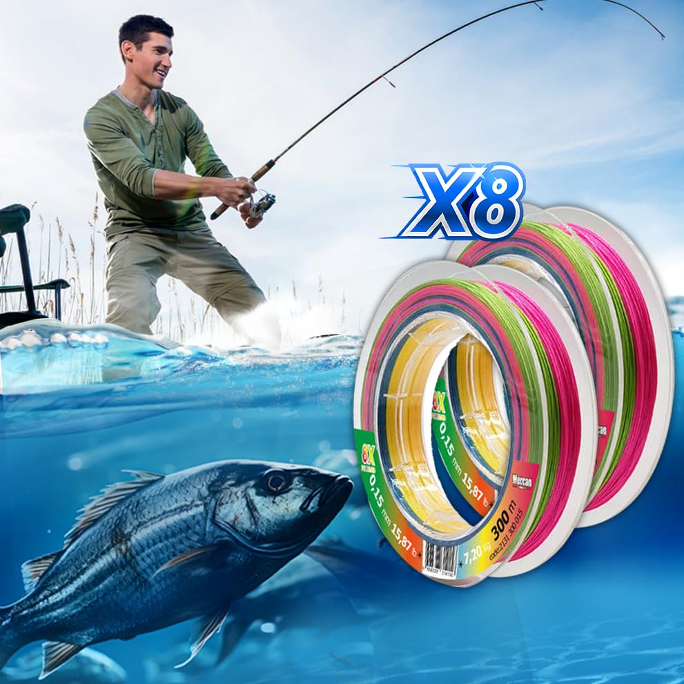 Braided Fishing Line PE Braided Platinum X8 Thread 300m - Multi Color Fishing Line - Suitable for Freshwater and Saltwater (Extra Large, 0,28 mm 36,56 lb 16,60 kg 300 m)
