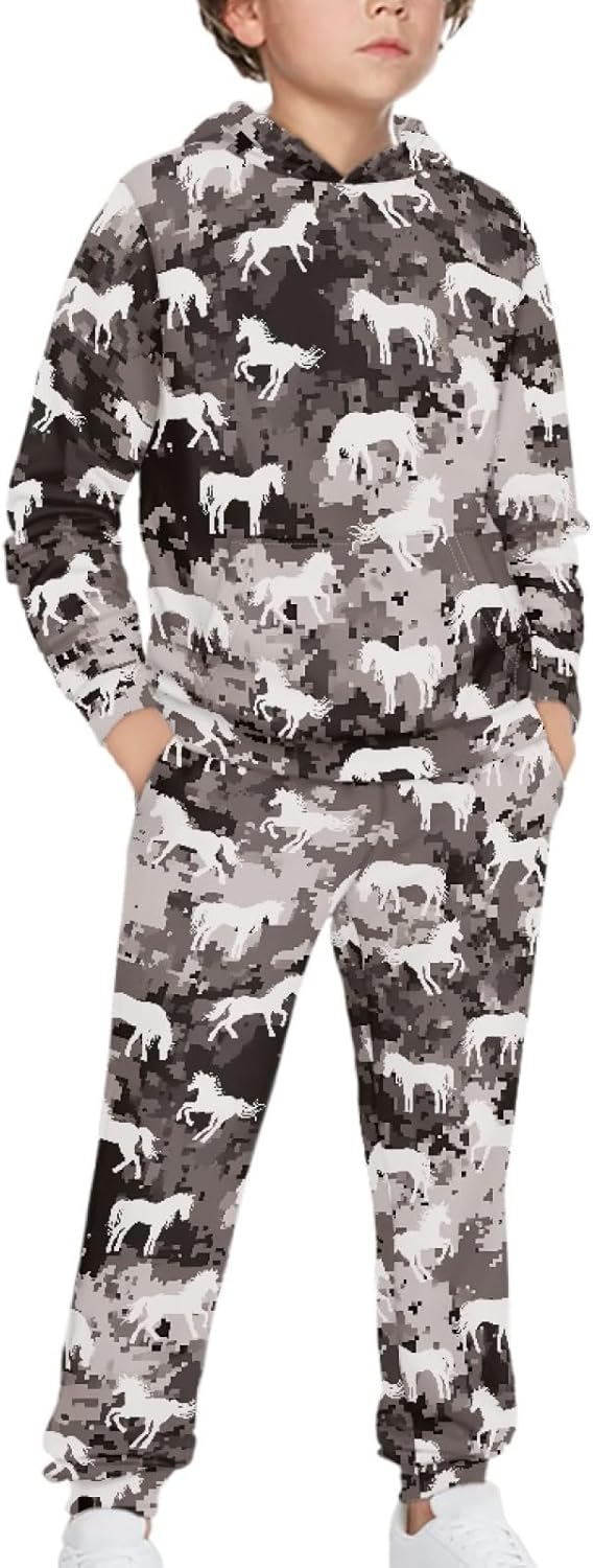 Boys Sweatsuit Set Size 4-12 Athletic Hoodie Sweatpant with Pocket Long Sleeve Tracksuit Set Fall 2 Pcs Outfit