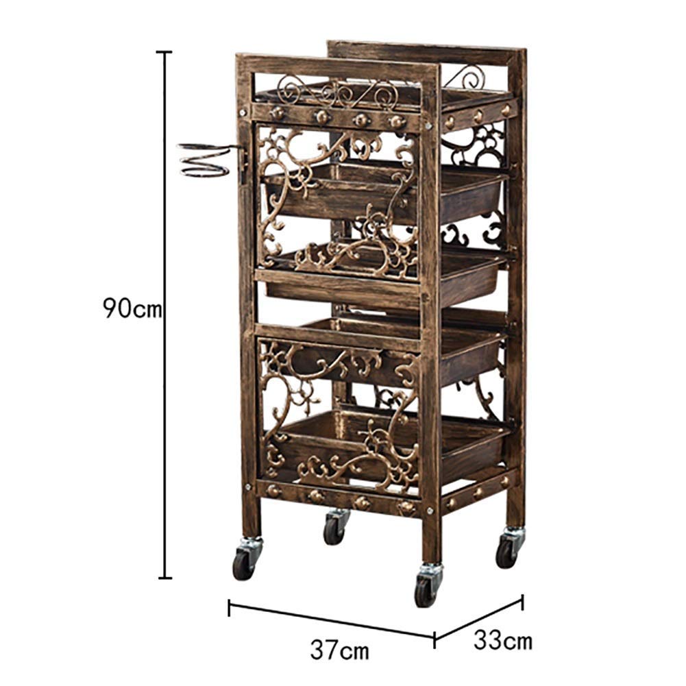 Carrello da salone di bellezza con 5 cassetti e ruote, in metallo dorato, con ripiano per barbiere, parrucchiere e spa, con 5 ripiani