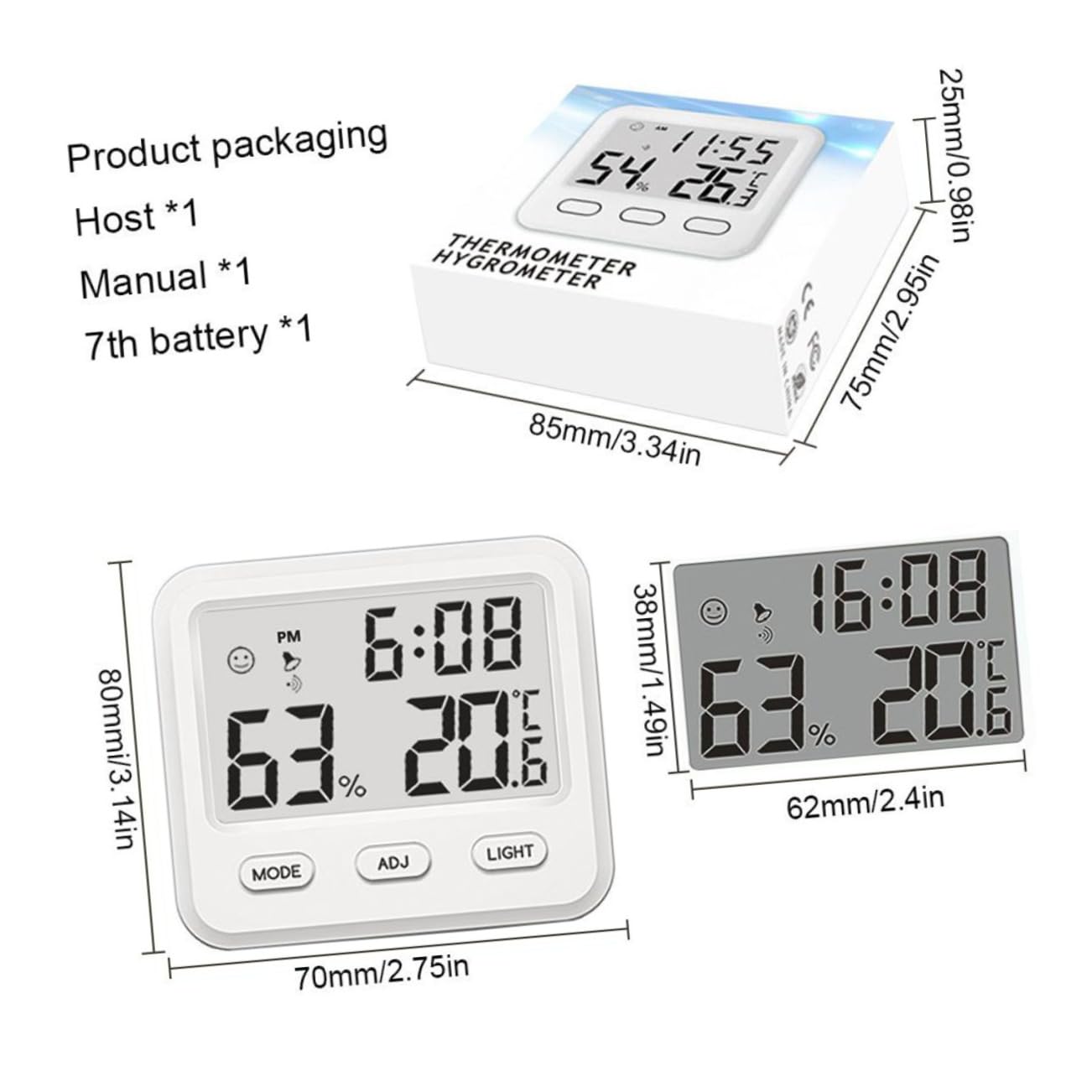 BESPORTBLE Mini Moniteur De Température Intérieure Pour Bébé 2 Pièces Hygromètre Numérique Pour La Maison Et Le Bureau Avec Horloge