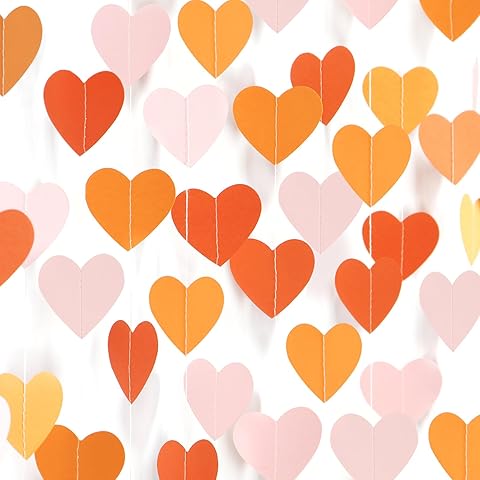 Pink Orange Fall Engagement Party-Decorations Heart-Garland - 52ft Fall Autumn Than...