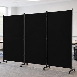 隔断 隔断 隔板 3连 带脚轮 高180厘米 宽260厘米 折叠式 屏风 自立式 遮挡视屏 布制 铁制框架 镀锌钢管 角度可调节 带锁脚轮8个