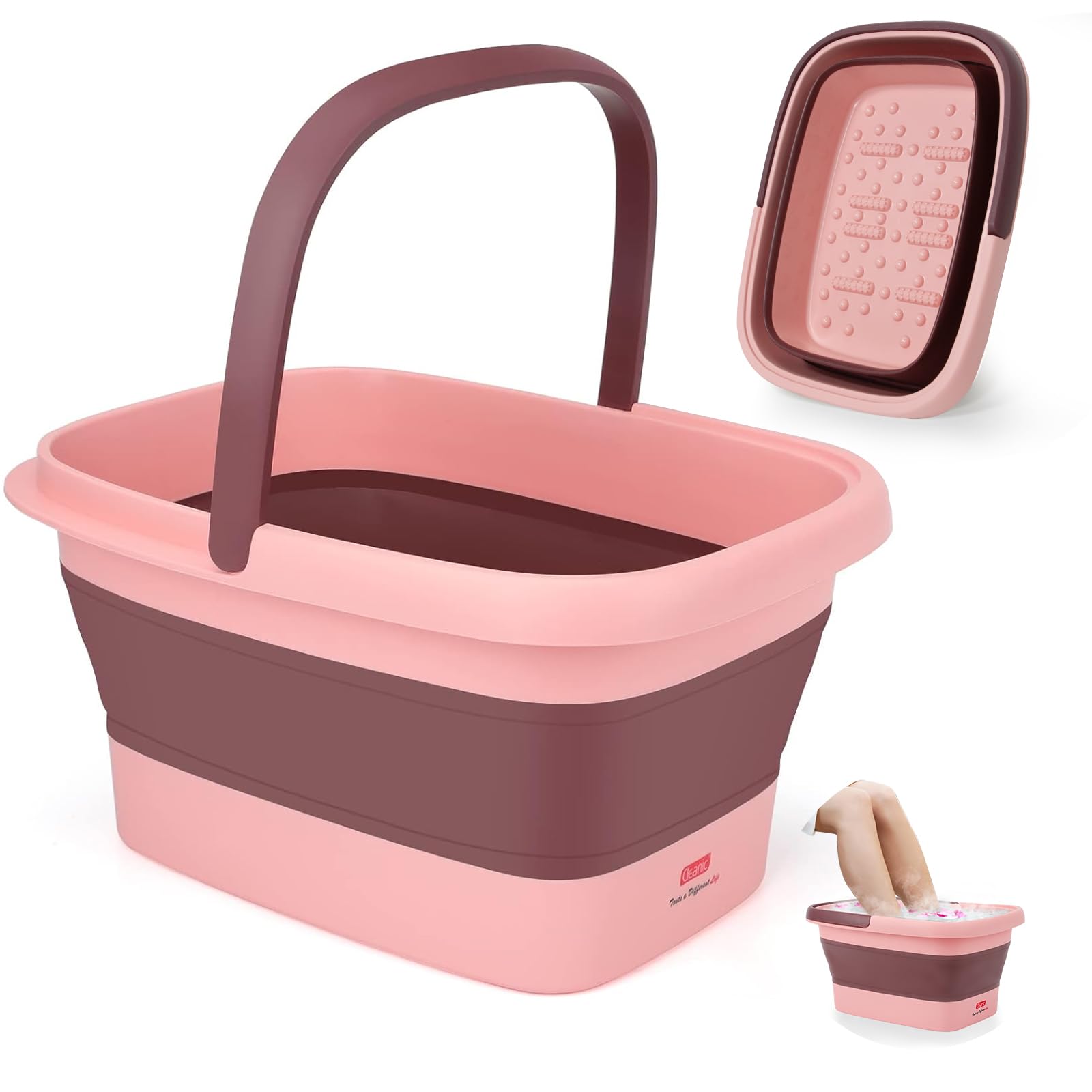 DEANIC Fußbad Fussbad mit Massage Faltbare Fußbadewanne, Fußwanne Fussbadewanne mit Massage, Mit Griff Tragbares Fußmassage (Rosa)
