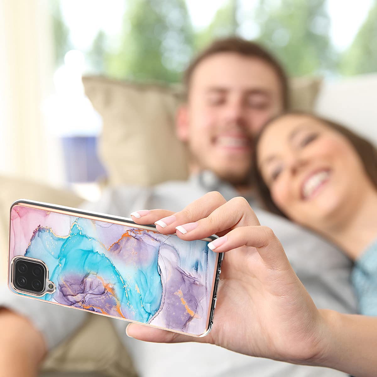 Mikikit Custodia TPU Con Motivo Floreale Marmorizzato, Antiurto, Per Telefono, Design Semplice