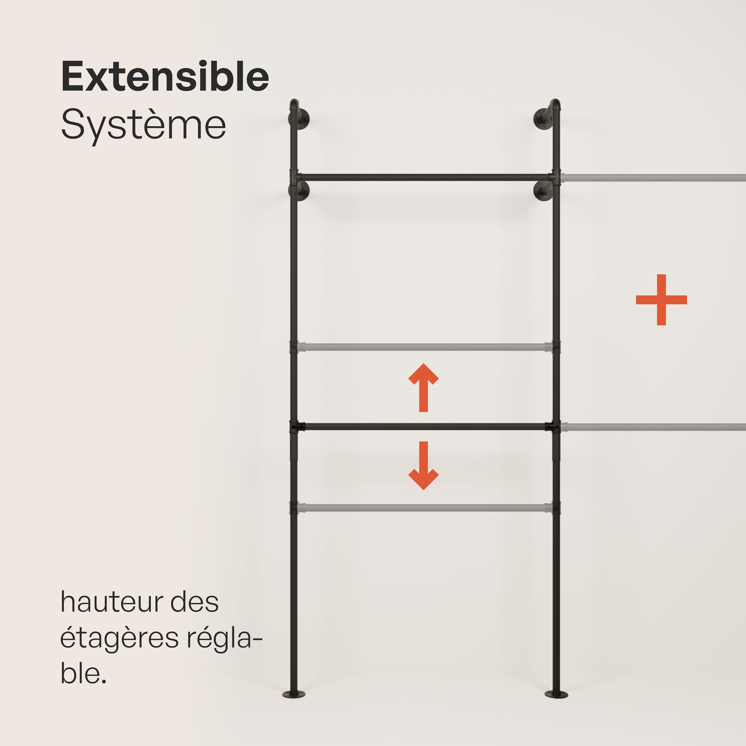 pamo Portant Vêtement Mural Industriel Noir 296x222 cm – Capacité 460 kg | Penderie Murale Métal Style Tuyau – Dressing Ouvert Robuste – Pour Chambre, Entrée ou Boutique