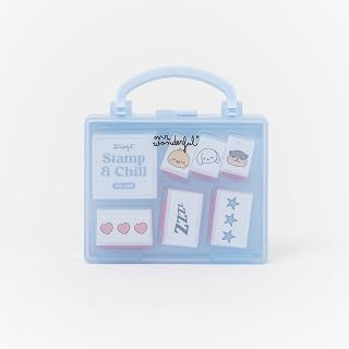 Mr. Wonderful Set de Sellos Lazy Bo-Bo Stamp & Chill – 6 Sellos con Tampón de Tinta Azul – Papelería Original
