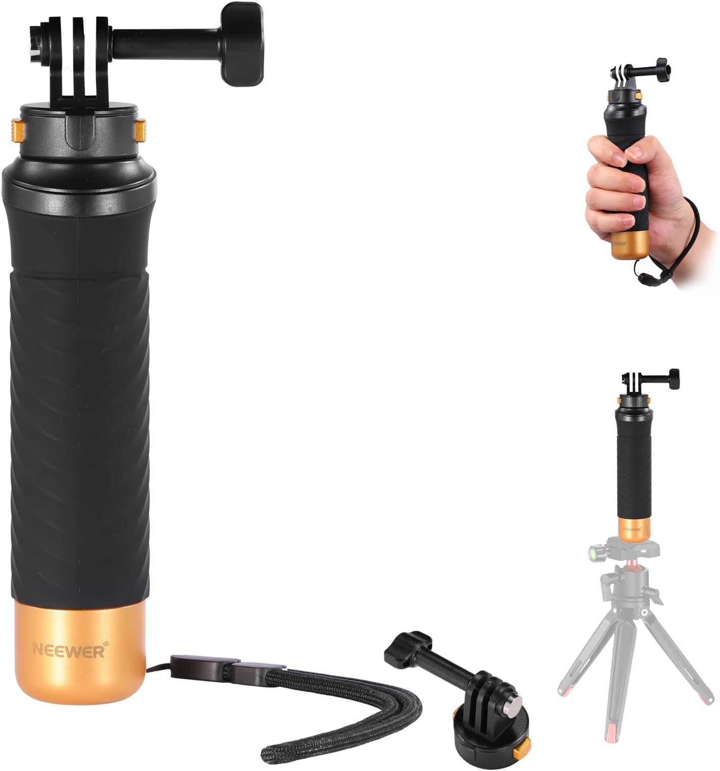 Quick Release Floating Hand Grip for Action Camera, Underwater Handle Stick Mount with Detachable Camera Mount Adapter Wrist Strap, Compatible with GoPro13 12 11 10 9, GP23