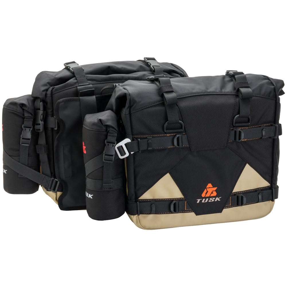 Tusk Pilot Pannier Bags with Bottle Holders Black/Tan