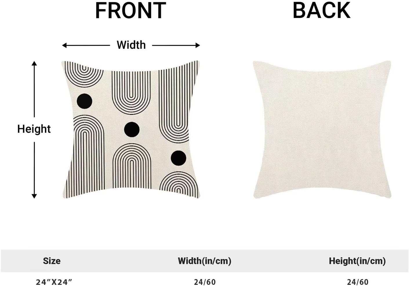 Boho Mid Century Pillow Covers 24x24 Inch Set of 2, Abstract Simple Black and White Stripe Decorative Throw Pillowcase Boho Stripe Outdoor Cushion Cover for Sofa Couch Living Room Bed Decor