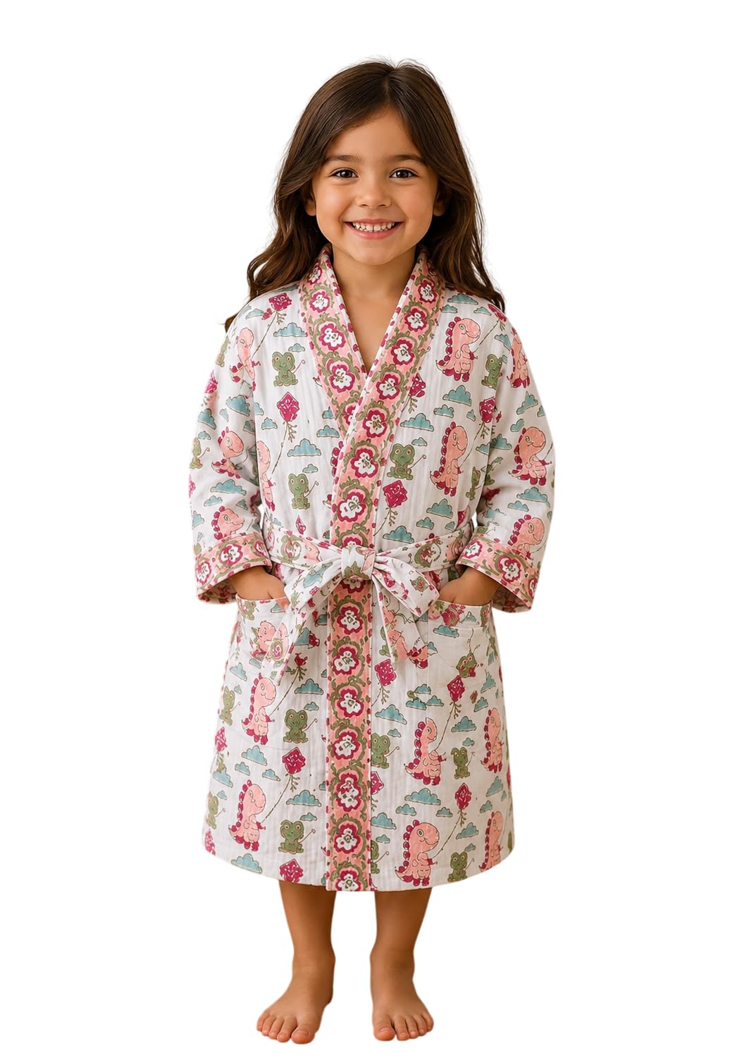 Hand Block Print Waffle Cotton Fabric Kid's Bathrobes loungewear lightweight Traditional Handblock Printed Bathrobe For Boy & Girls (Suitable for kids aged 9 to 12 years old)-image-47