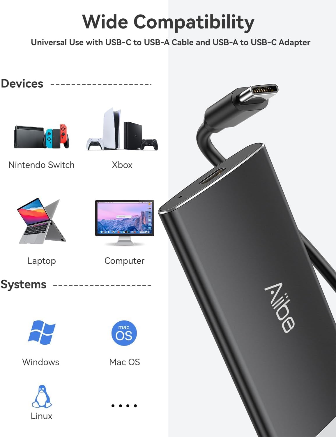 Aiibe 500GB External Solid State Drive USB C Portable SSD USB 3.2 Gen 2, Up to 1050MB/s, External SSD 500GB External Hard Drive for iPhone 15/Pro, Laptop, Mac and PS4 (Black)