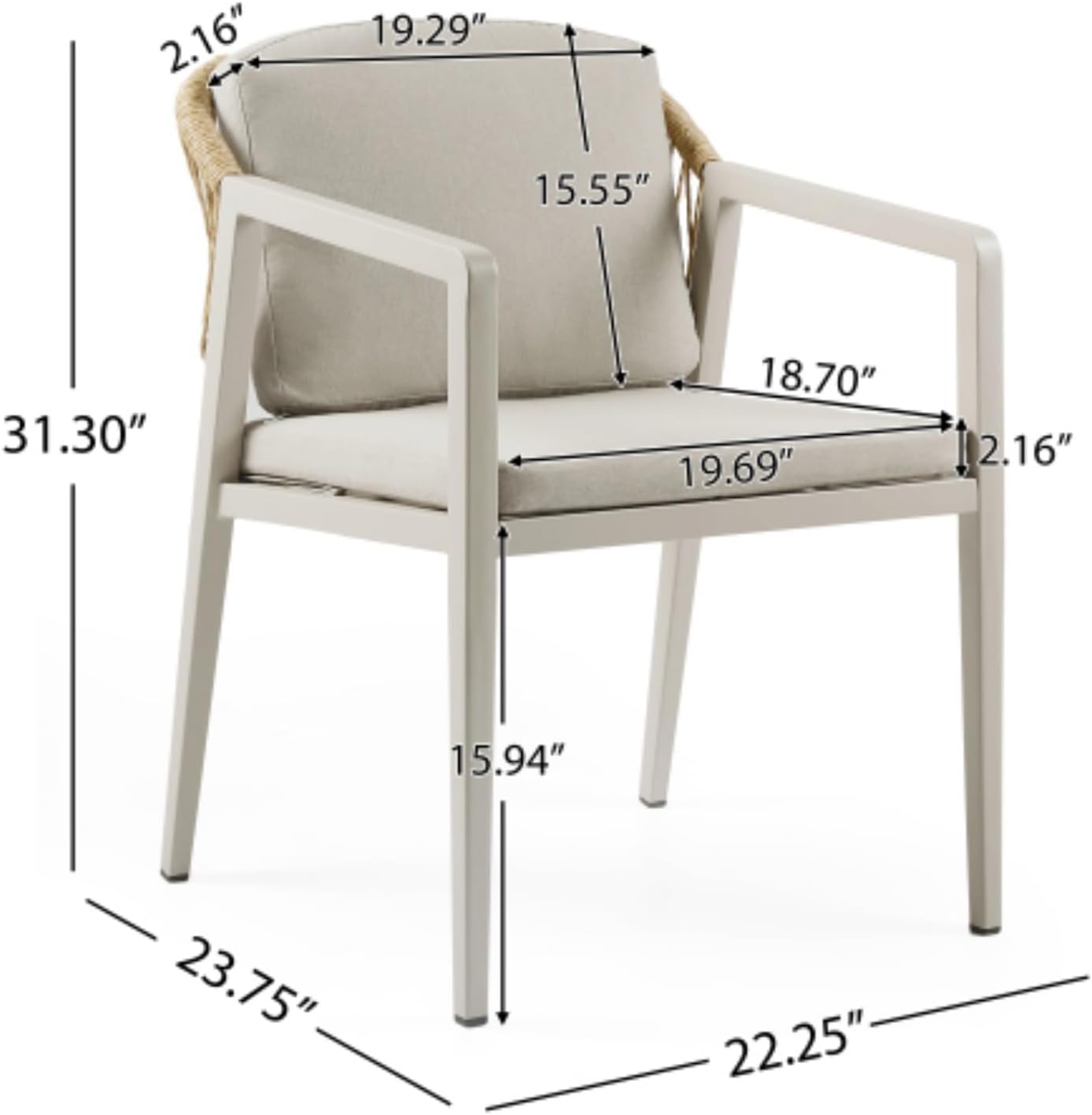 Outdoor Dining Chairs Set of 2, Wicker Rattan Woven Patio Chairs, Outdoor Armchair Seating for Backyard Poolside Porch Balcony