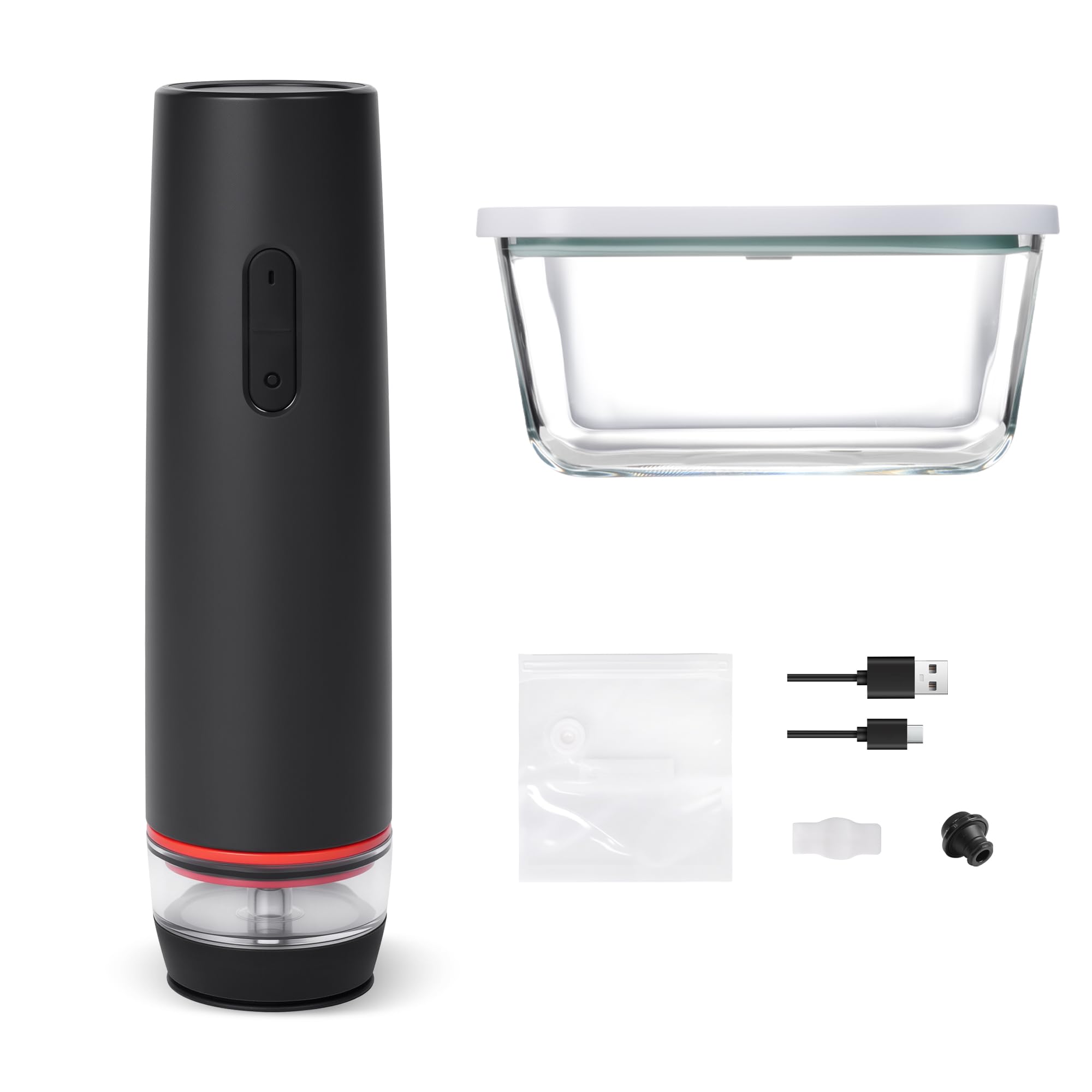 Machine à sceller sous vide portable, sacs réutilisables et boîte en verre