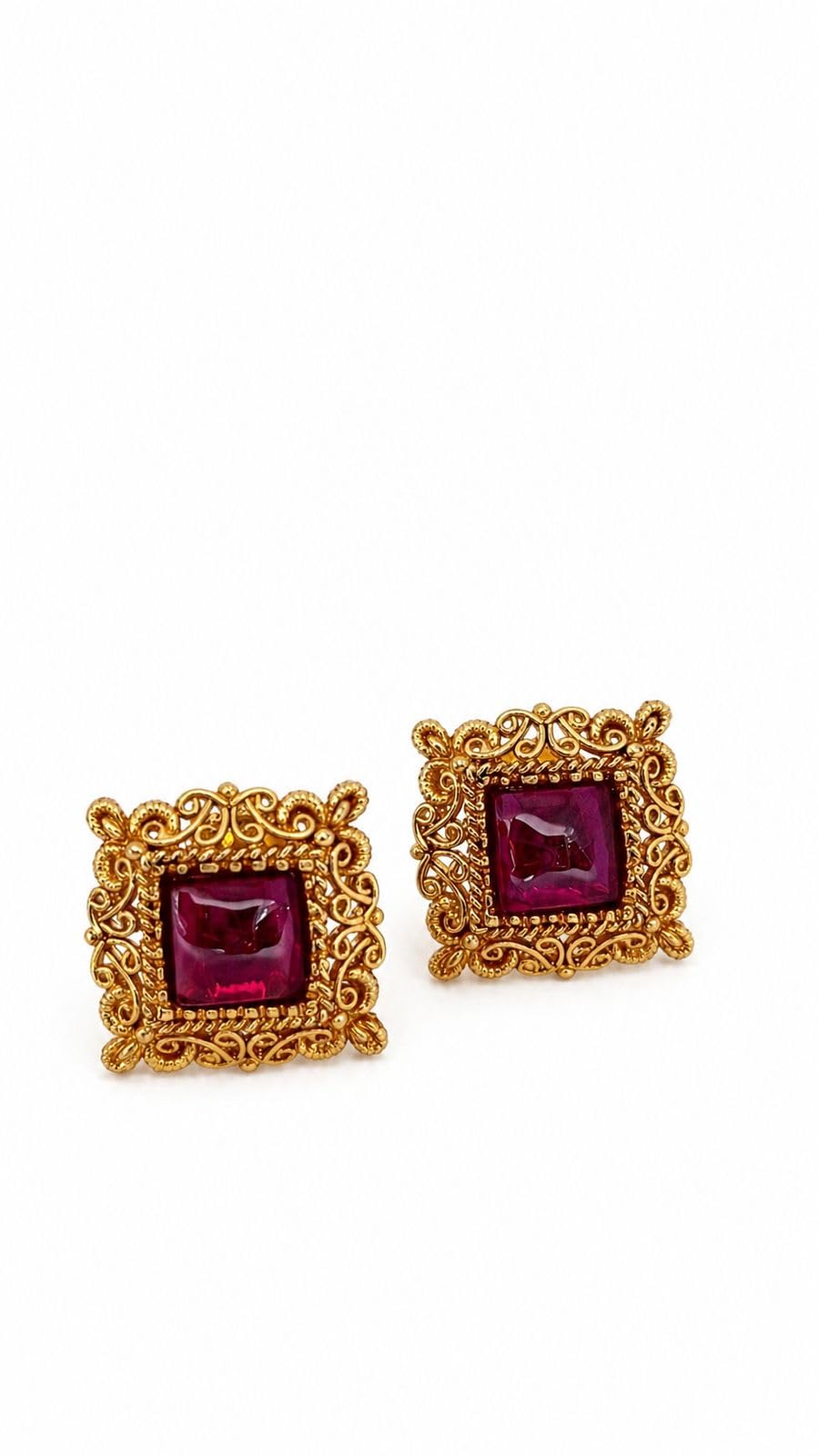 Square Gold-Tone Filigree Stud Earring, Daily Wear-image-35