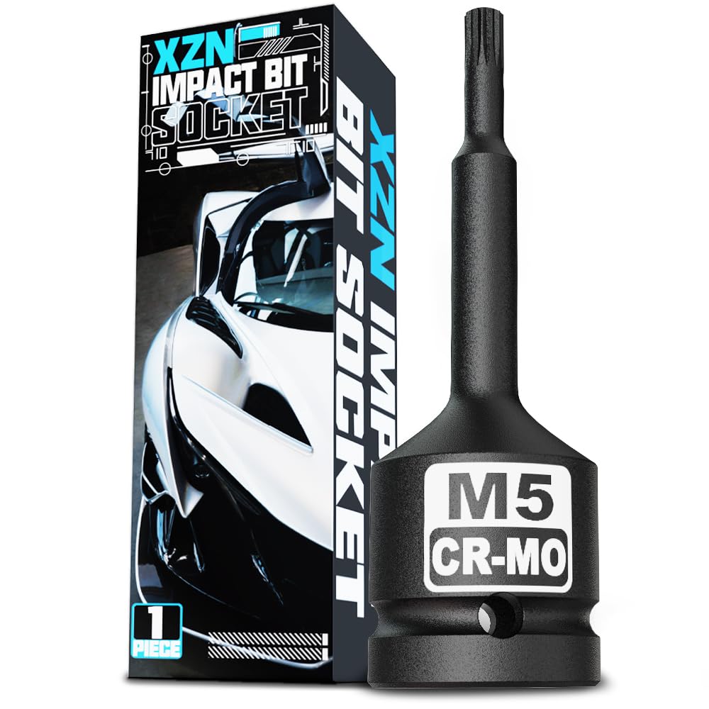 KIRXST Impact Triple Square Spline Bit Socket, 1/2" Drive M5 Spline Bit Socket, CR-MO Steel, 1/2" M5 Deep