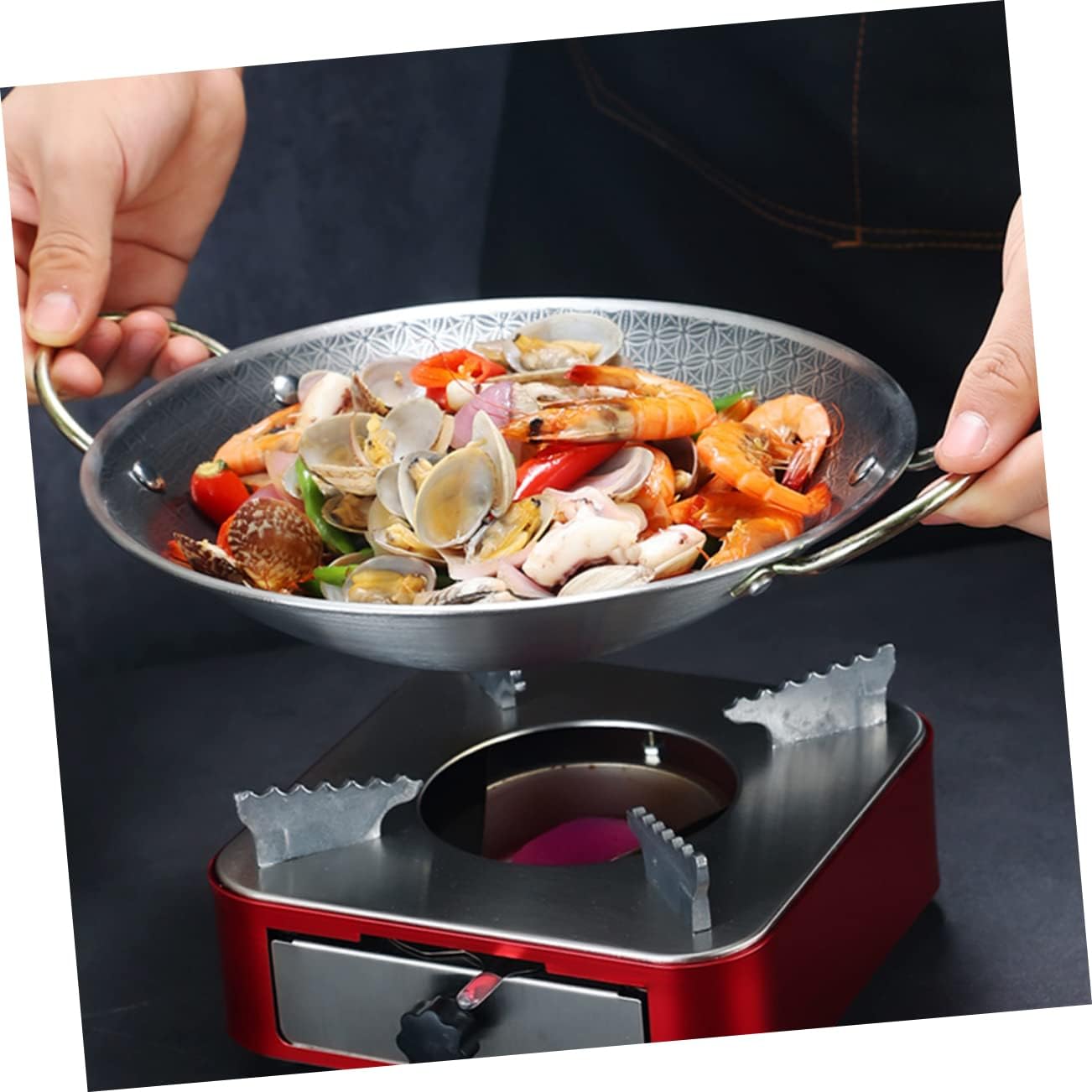 Cabilock Sturdy Cooking Pot Heat Resistant Griddle Stainless Steel Double Handle Pan