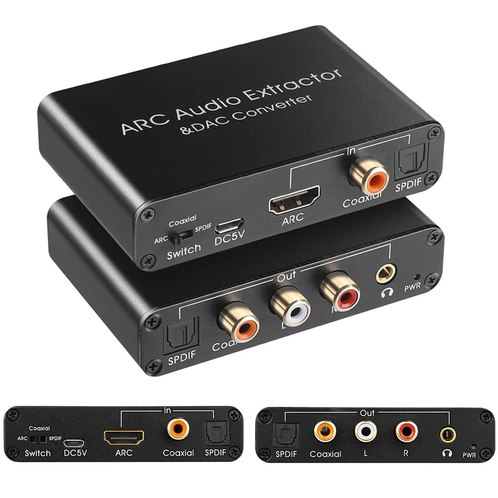 UNSTINCER HDMI ARC Audio Extracteur, 192khz stéréo Convertisseur Numérique spdif optique toslink coaxial vers Analogique RCA L/R 3.5mm Jack et toslink coaxial DAC Adaptateur pour TV Home Cinéma ps3/4