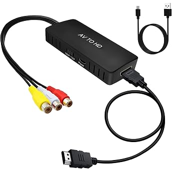 RCA to HDMI Converter with HDMI Cable RCA to HDmi Converter 1080P Composite CVBS AV to HD-MI Video Audio Adapter Supports PAL/NTSC for N64/PS2/SNES/STB/Xbox/VHS/VCR/Blue-Ray DVD