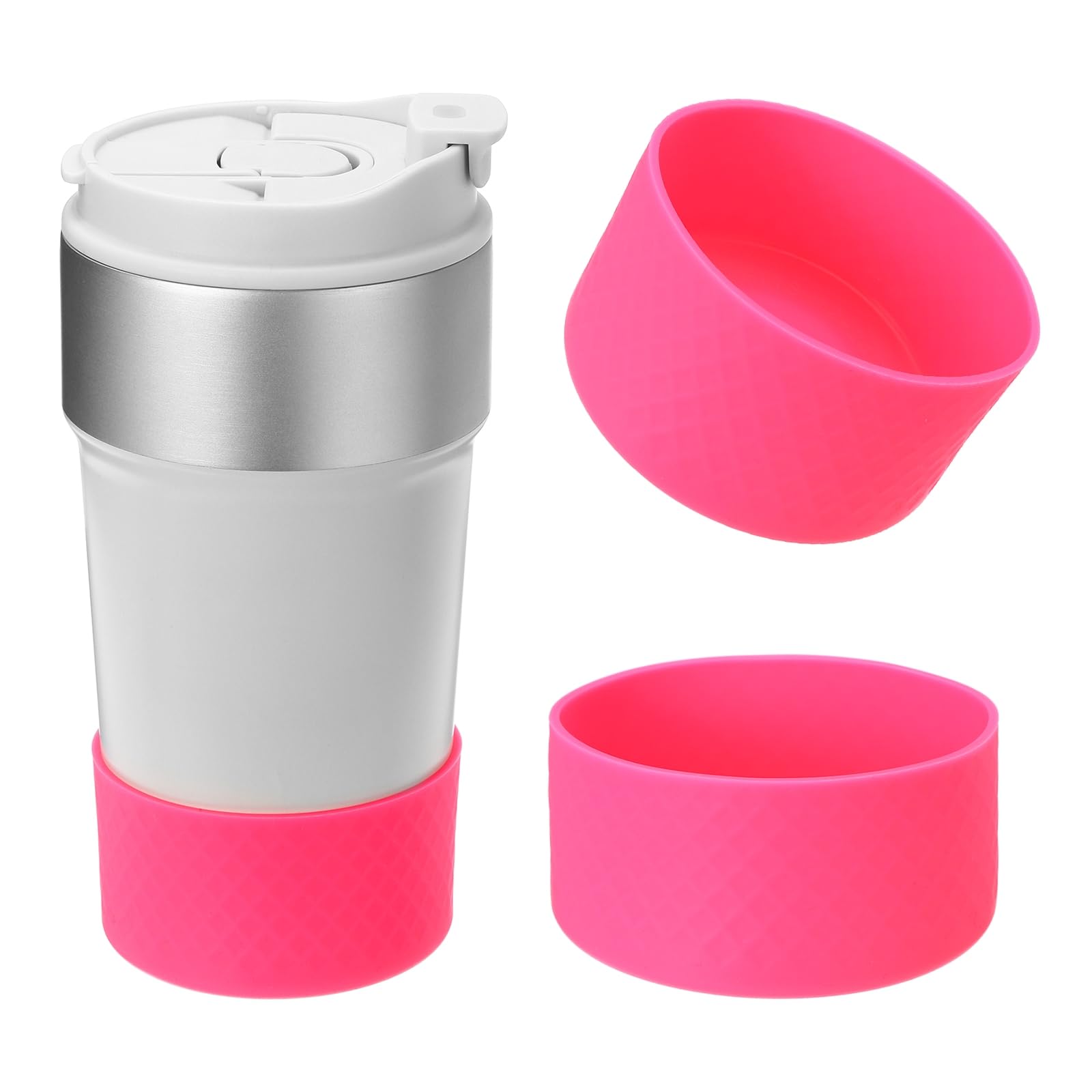 PATIKIL Silicone Water Bottle Boot, 2 Pcs 3 Inch Water Bottle Protective Sleeves 12-24 oz Anti-Slip Bottom Cover Sleeve Accessory Protector for Sports Water Bottles, Rose Red