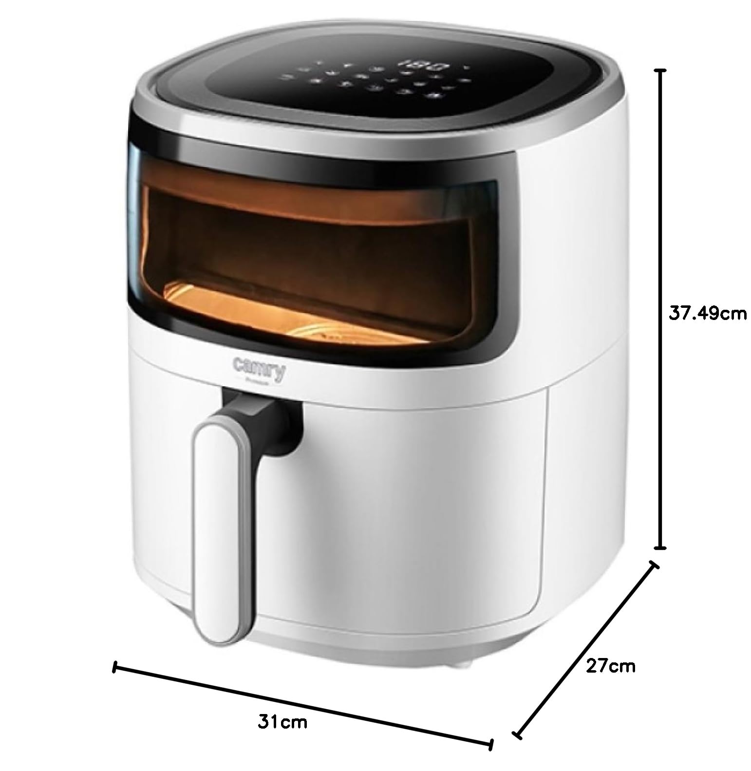 CAMRY CR 6313 Freidora de aire caliente 5L, 12 programas, tecnología de convección, 2000 W, cocina saludable con mínima grasa, rango de temperatura 80-200 °C, ventana, panel táctil LED, color blanco