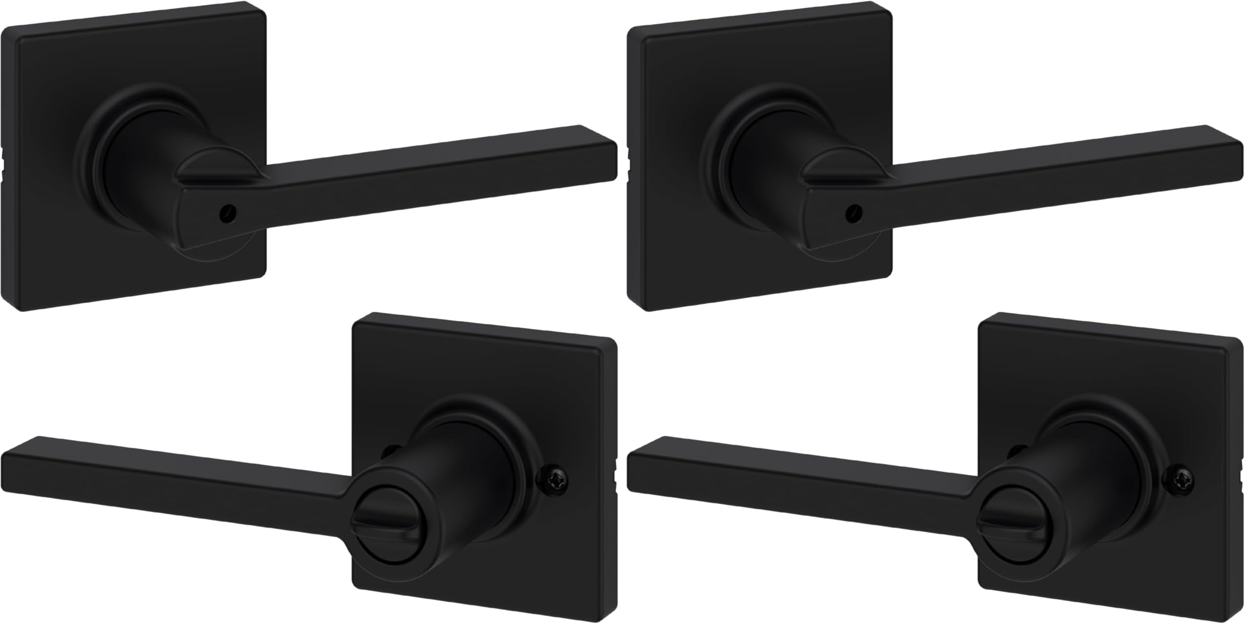 Kwikset Door Handle, Privacy Lock, Matte Black | Bathroom and Bedroom | Reversible | Microban Protection | Pack of 2