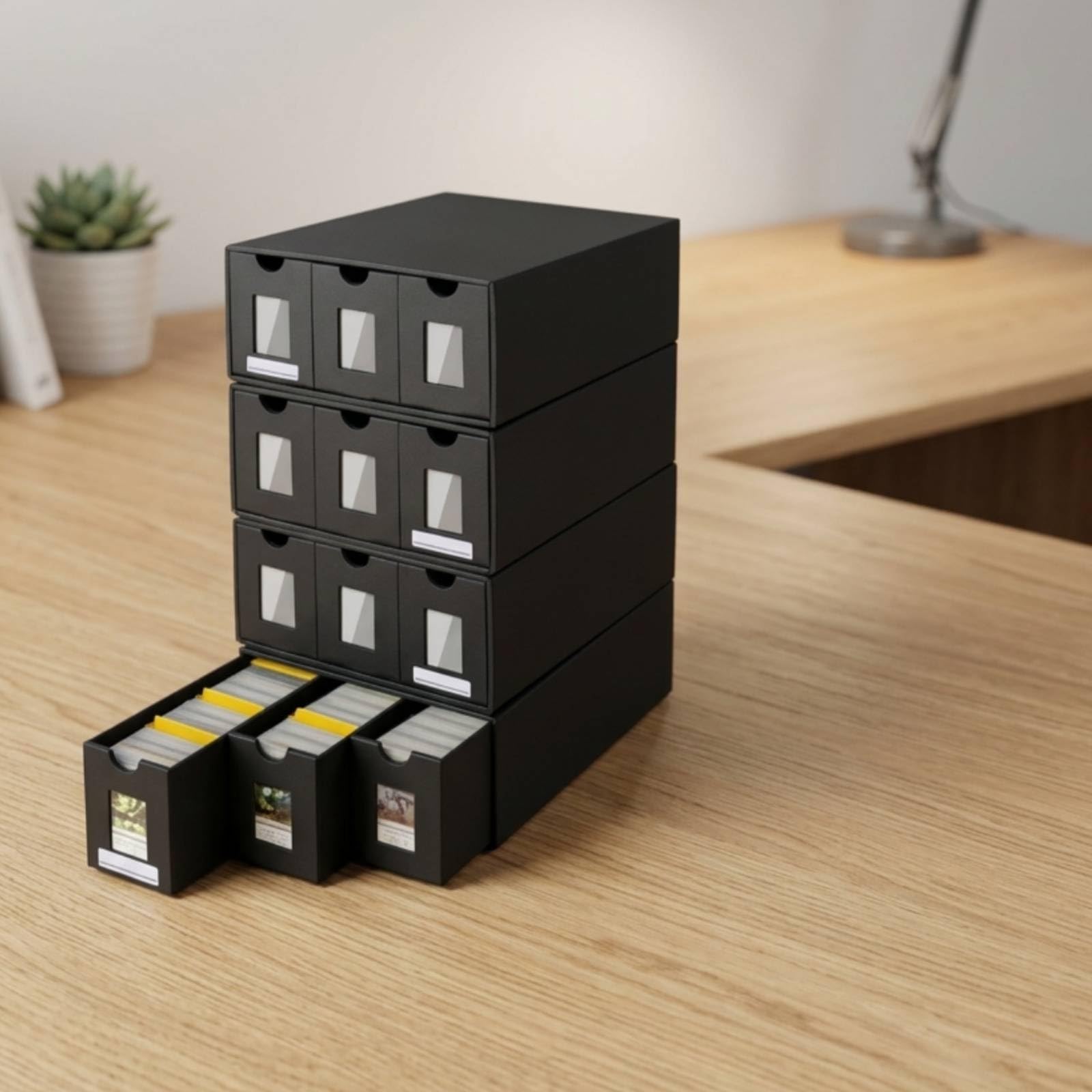 Contenitore Carte Collezione Scatola Cassetto Organizer Carte Trading Espositore Modulare Archivio Etichette Finestra Divisori Inclusi Materiale Carta Adatto per Collezione Giochi Tavolo
