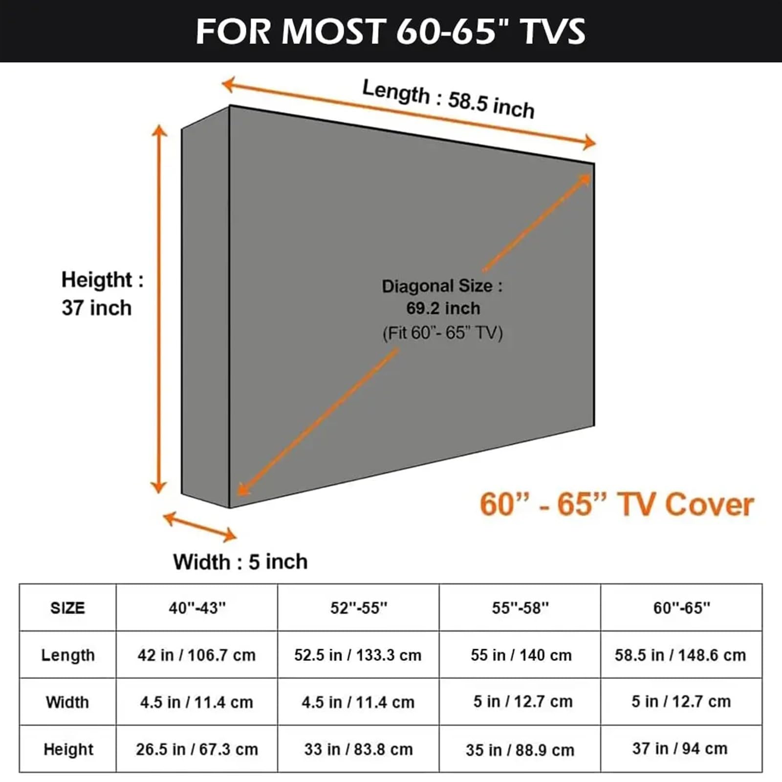 Funda for TV de Exterior de 22 a 65 Pulgadas, Resistente a la Intemperie y con Bolsillo de Almacenamiento con Cremallera Impermeable, Universal. para TV(FOR 36-38inch TV)