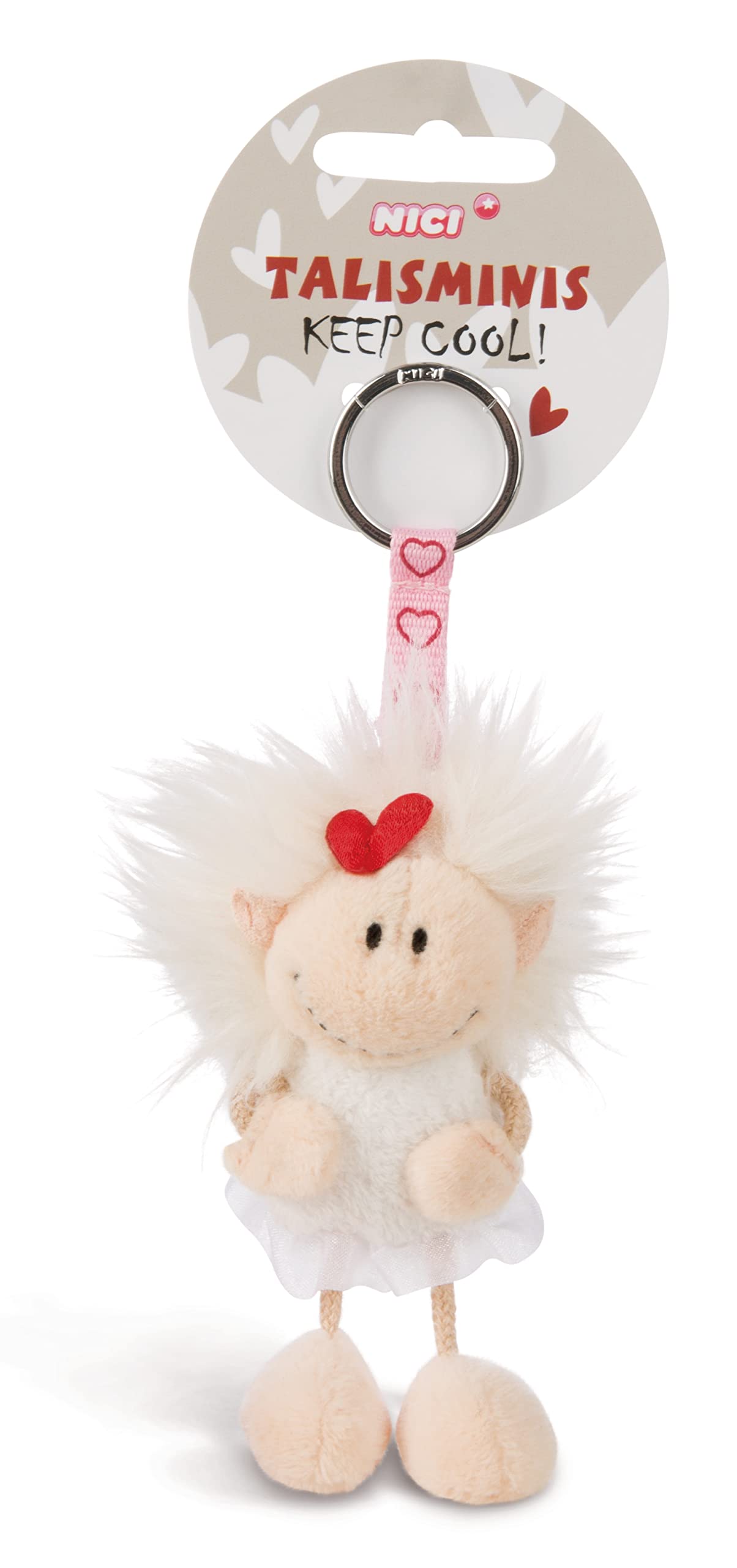 NICI 49387 Key Ring Talisminis Angel 7 cm White Cuddly Toy Pendant with Key Ring for Lanyard, Key Ring and Key Holder Lucky Charm Bag Pendant with Message