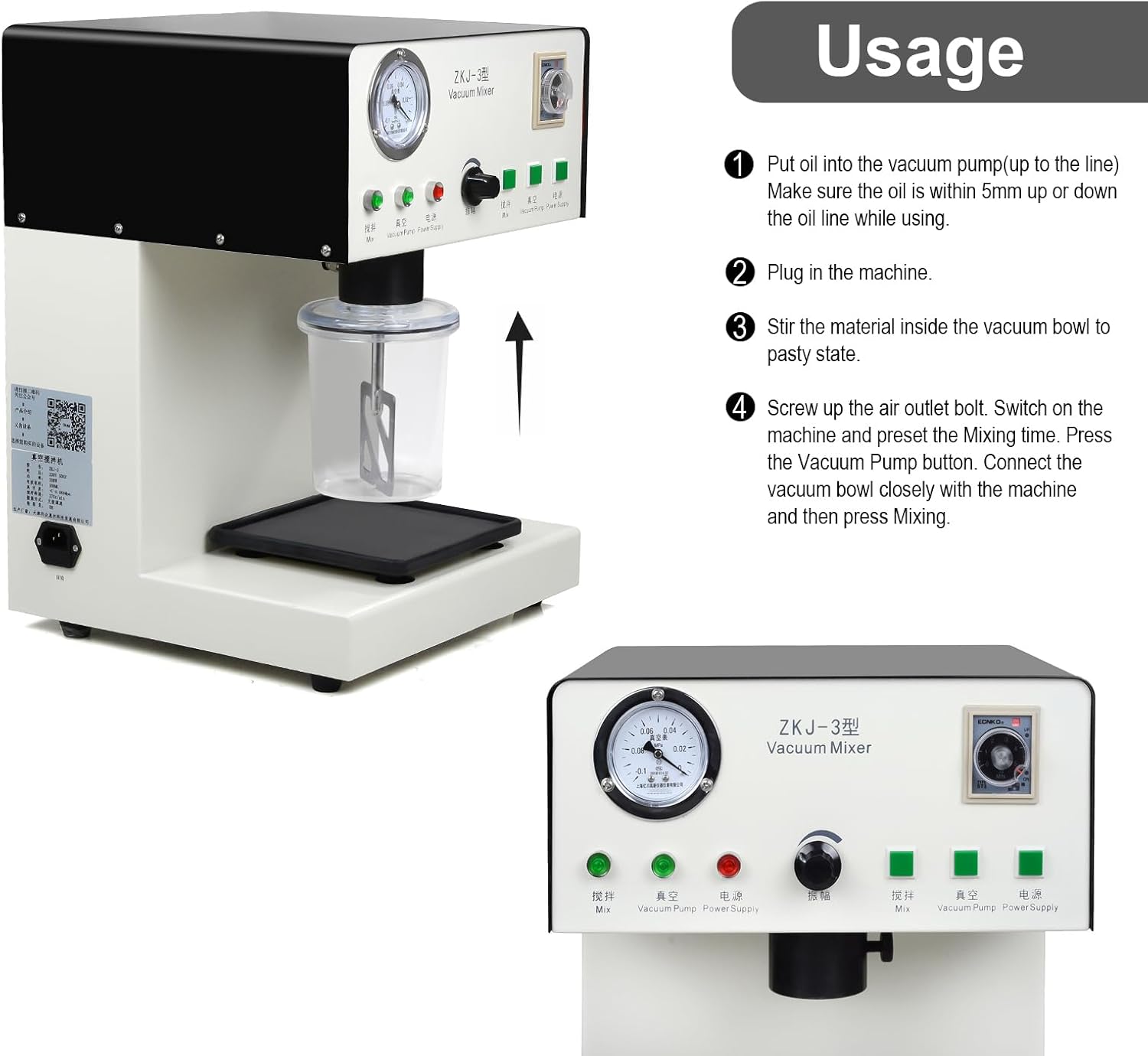 Dental Vacuum Mixer with Built-in Pump - 500ML Lab Plaster Mixer for Investment & Molded Materials - Professional Laboratory Equipment for Efficient Mixing