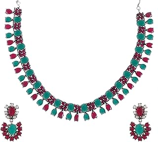 Ethnadore Bohemian Vintage Antique Indian Crystal CZ Choker Necklace Earrings Se - Compare price